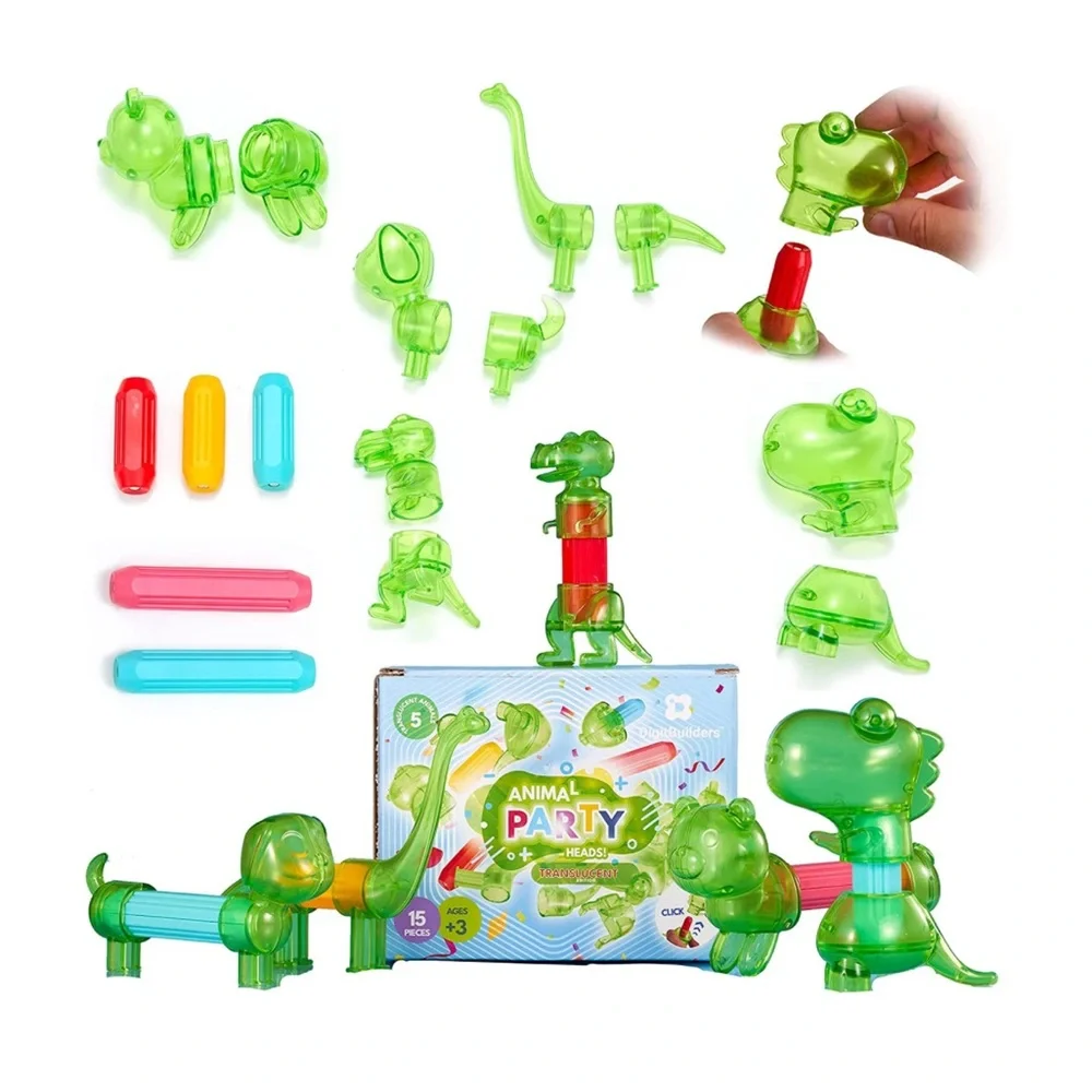 NEW! Magnetic Animals Jungle Fidget STEM 15 Pc Building Set Transparent Green
